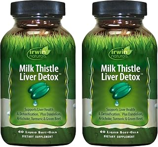 Irwin Naturals Milk Thistle Liver Detox - 60 Liquid Soft-Gels, Pack of 2 - Supports Liver Health with Dandelion, Artichoke, Turmeric & Green Beet Root - 60 Total Servings