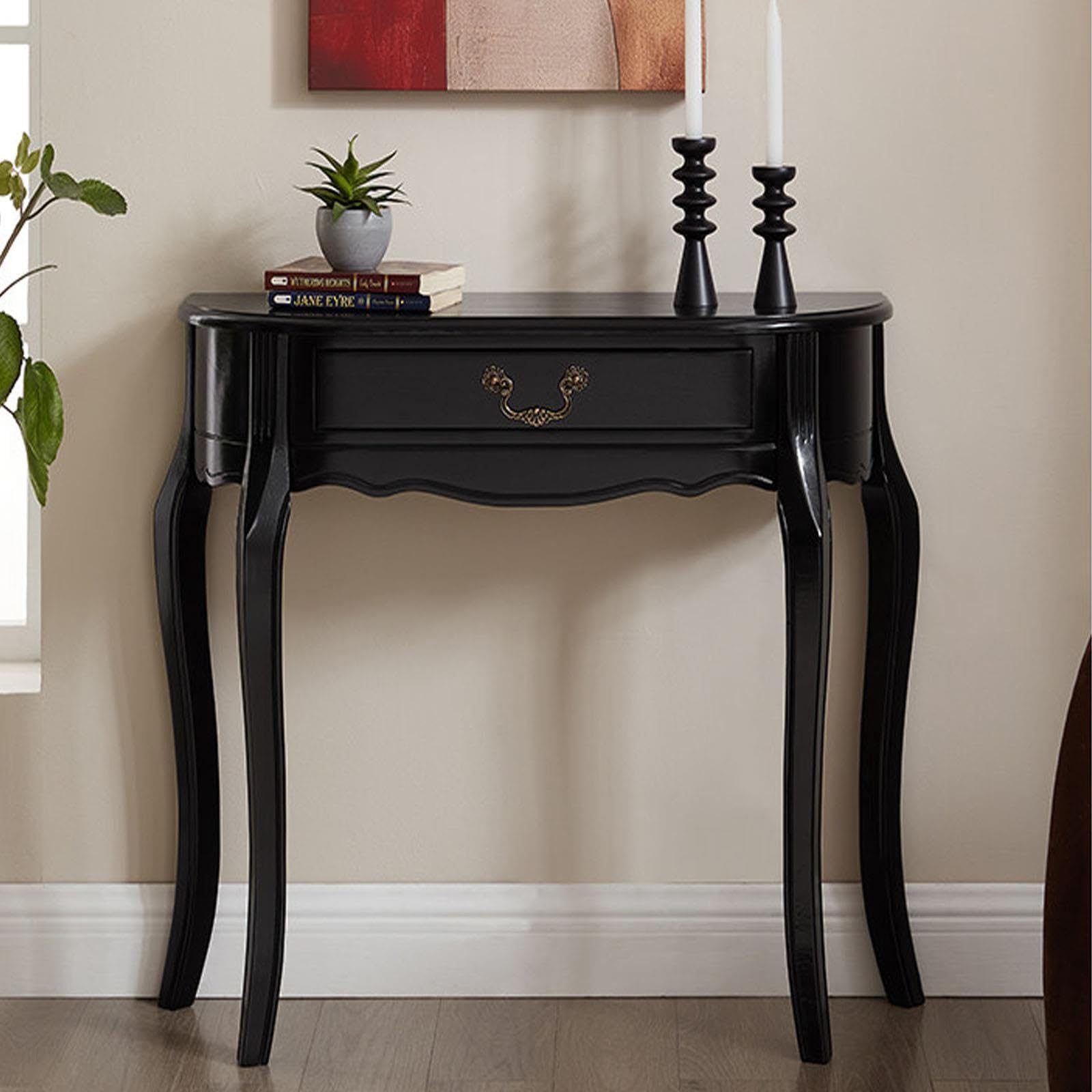 Console demi-lune en bois massif avec tiroir de rangement,Petite table