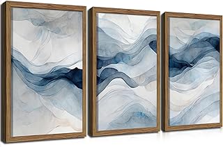 Blue Abstract Wall Art, Modern Navy Blue Abstract Canvas Wall Decor Pain...