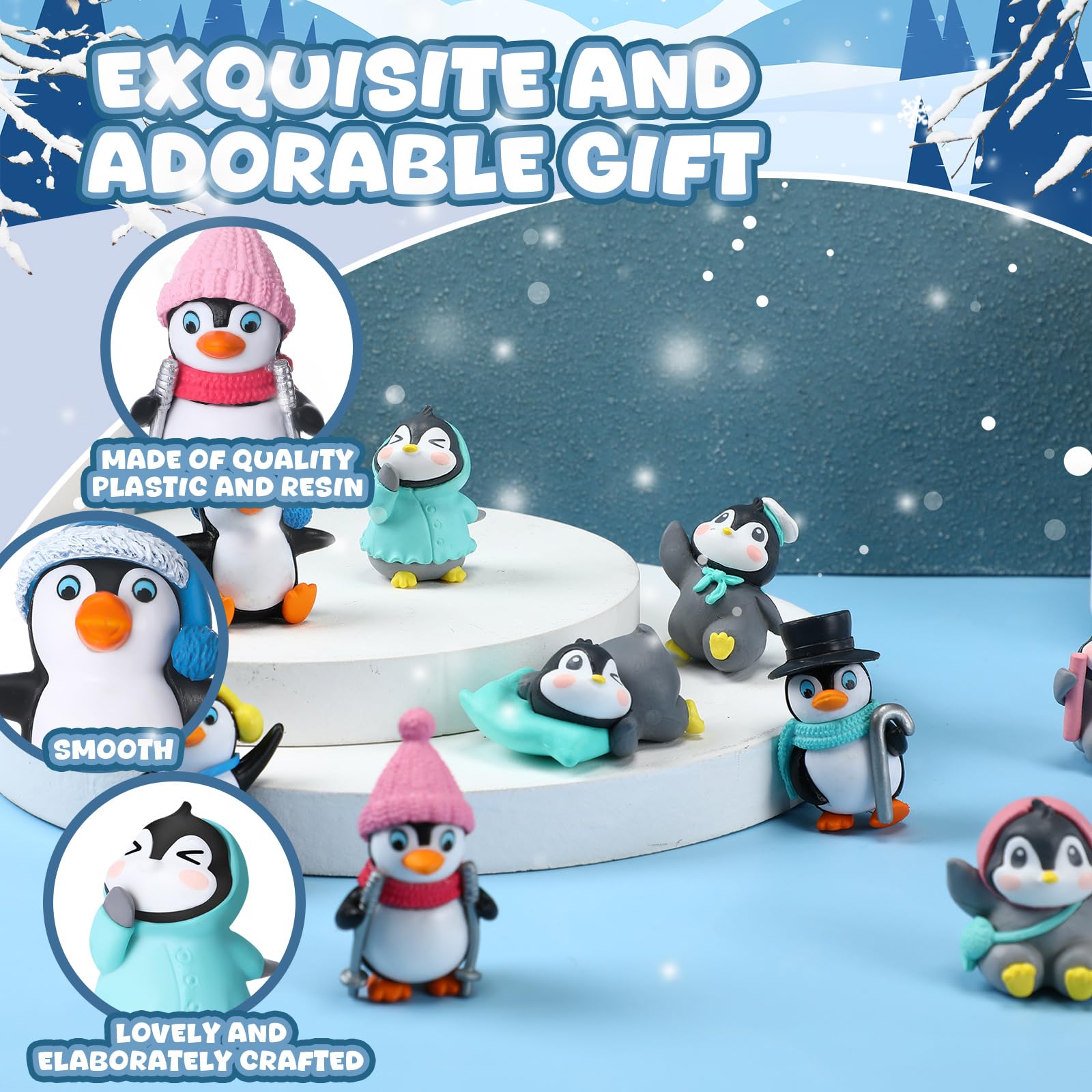 Macarrie 50 Stück Pinguin-Figuren, niedliche Pinguin-Charaktere, Spielzeug, Arktis-Mini-Pinguin-Figuren, Sammlung, Spielset, Winter, kleine Cartoon-Pinguin-Kuchenaufsatz, für Jungen, Mädchen,