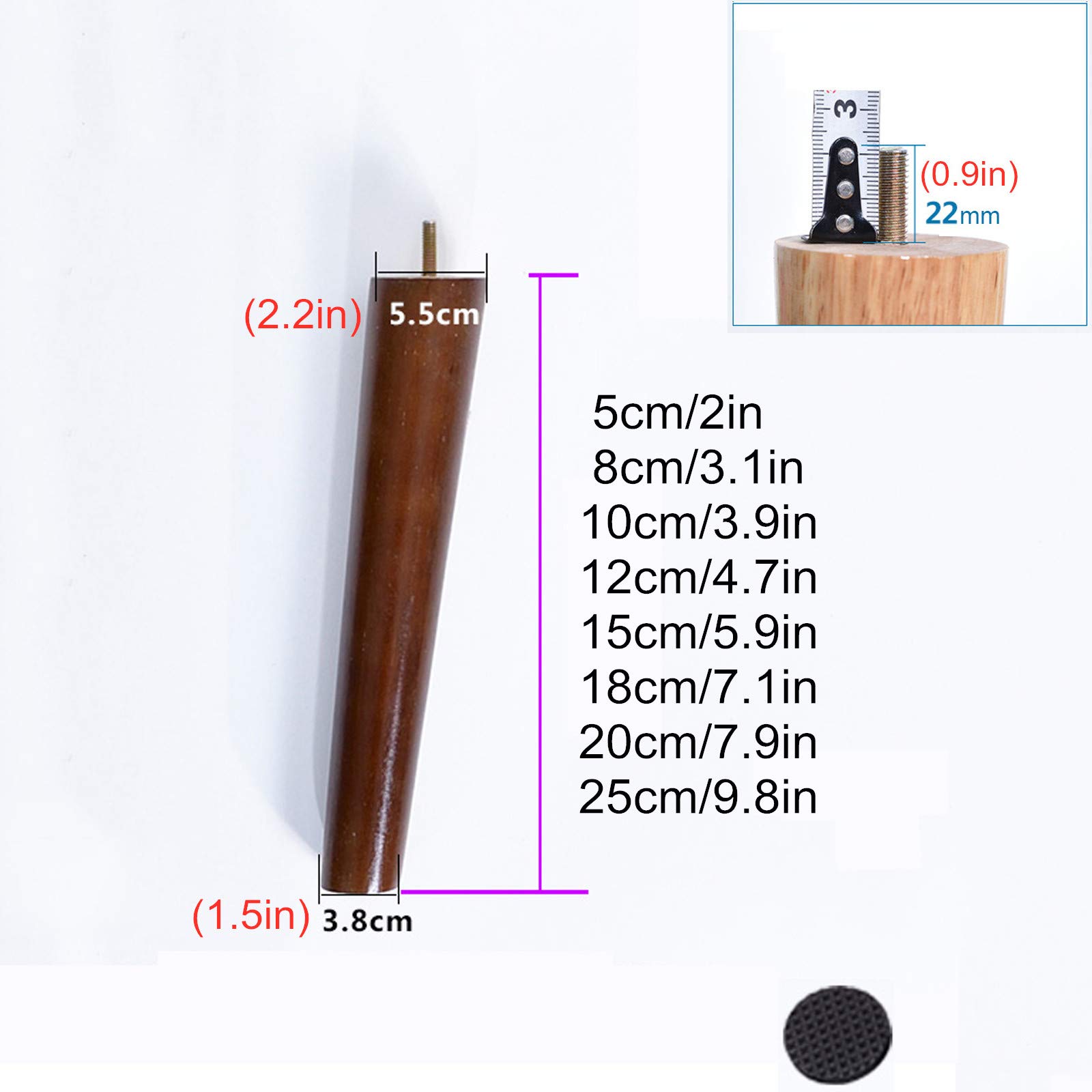 Confezione da 4 Gambe per Mobili in Legno Gambe per Divano in Legno Massello Gambe per Tavolino Coniche Gambe per Mobili in Eucalipto Piedini di Ricambio per Divano TV Mobile Letto Tavolo Poltrona,