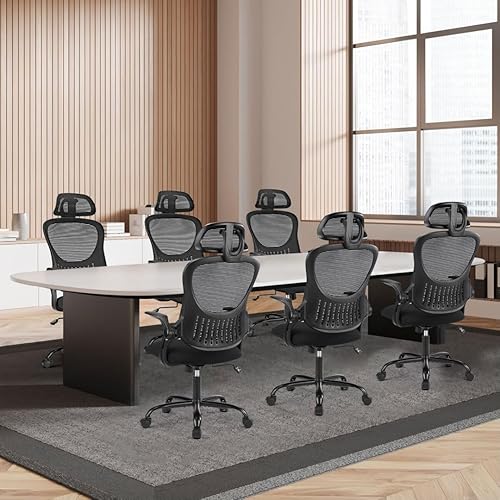 Miniatura 2 de Silla de oficina, sillones de escritorio ergonómicos con soporte lumbar ajustable y reposabrazos abatibles, silla de trabajo de malla con respaldo