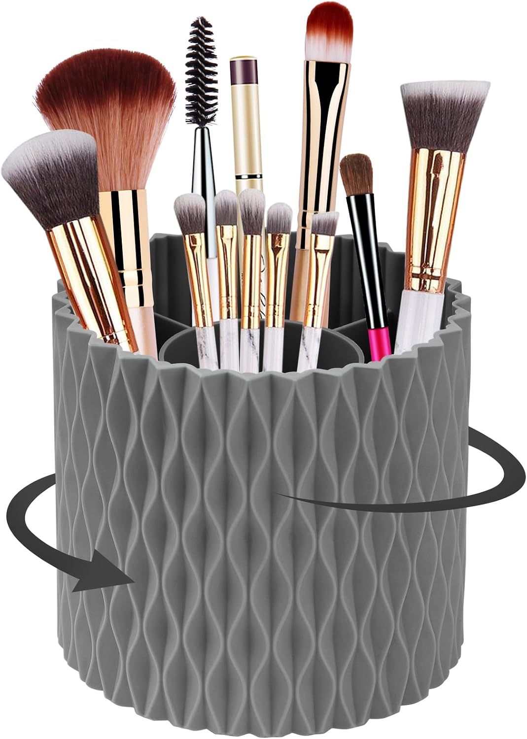Makeup Brush Holder 360° Rotating Makeup Organizer 5 Slot Makeup Brushes Cup Pen Holder for Vanity Decor, Desk Storage Container, Bathroom Countertops,Large Capacity Cosmetic Display