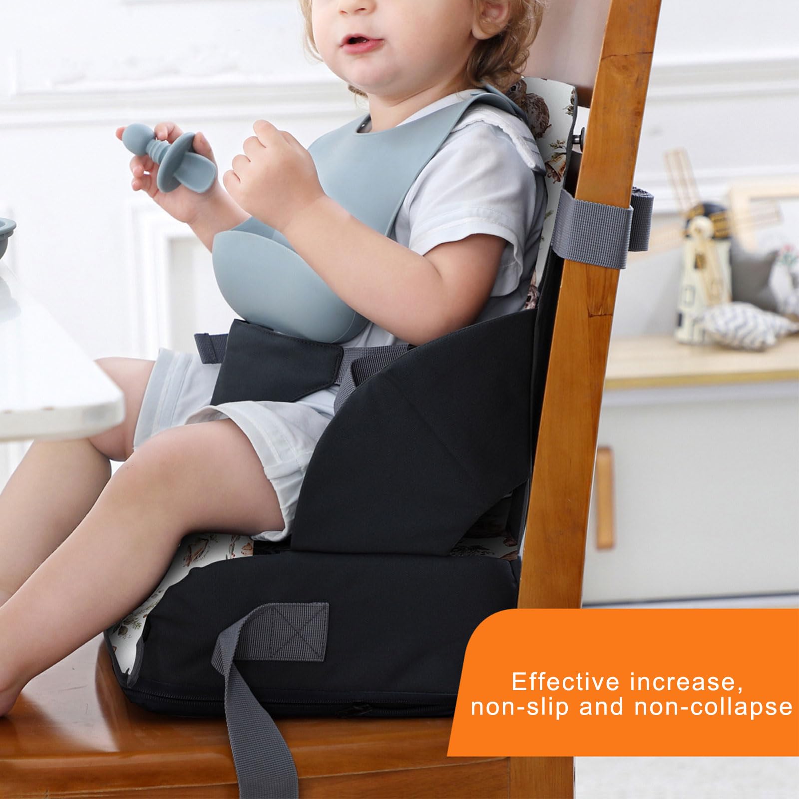 Asiento ajustable para niños pequeños para comer, respaldo protector antideslizante, silla de aumento de altura, asiento plegable portátil