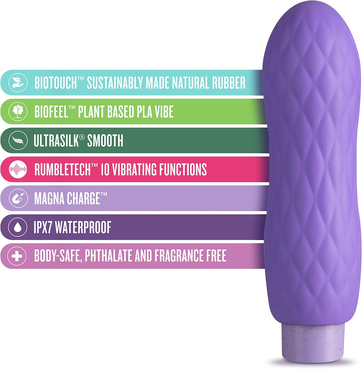 Blush Gaia® Eco Bliss 3.75" Vibrator, Plant-Based Natural Rubber BioTouch & BioFeel Powerful Clitoral, G-Spot, Vaginal, Nipple Personal Massager for Women, Men & Couples, IPX7, Adult Sex Toy - Lilac