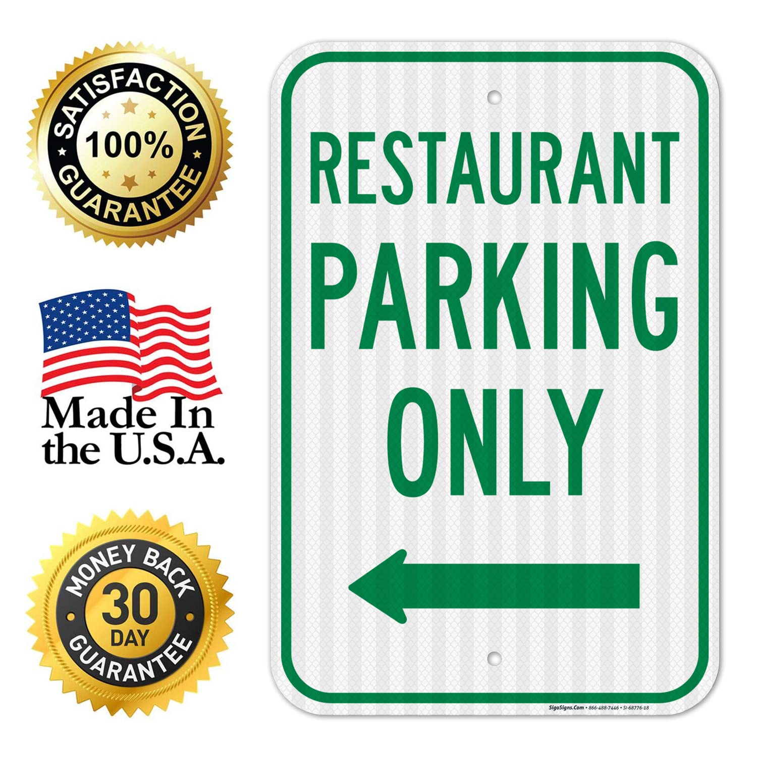 Restaurant Parking Only with Left Arrow Sign, 12x18 Inches, 3M EGP Reflective .063 Aluminum, Fade Resistant, Made in USA
