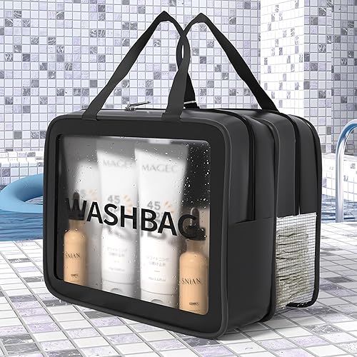Miniatura 3 de Neceser de viaje para mujeres y hombres, organizador de maquillaje de gran capacidad, bolsa de cosméticos de doble capa, transparente mate,