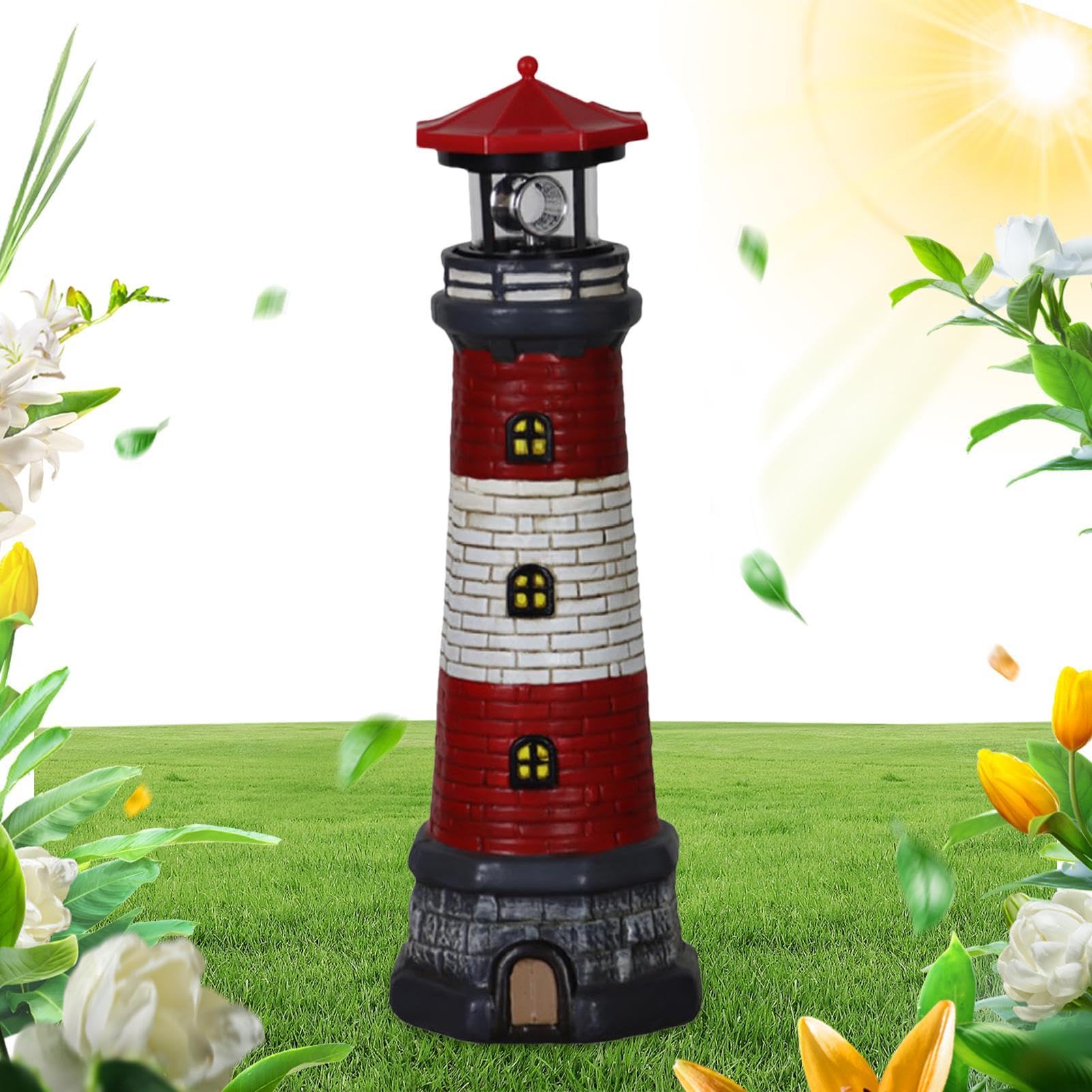 Estatua de faro de jardín LED solar | Decoración de jardín de faro resistente a la intemperie | Figura de patio al aire libre, figuras de patio, luces resistentes a la intemperie, escultura de