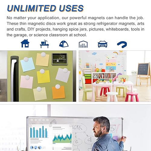 Miniatura 6 de LOVIMAG Imanes de disco de neodimio superfuertes, potentes imanes de tierras raras con respaldo adhesivo para nevera, manualidades y oficina, 1.26