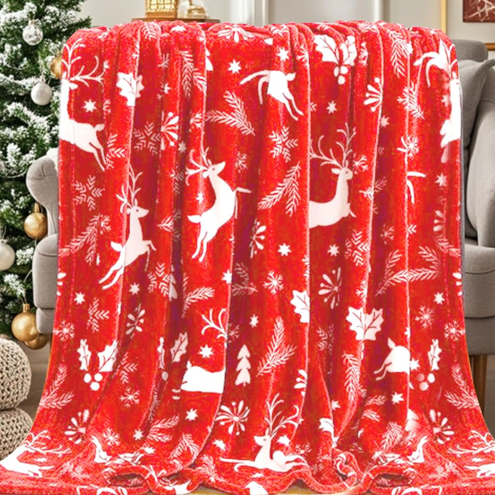 Manta de Navidad 150 x 200cm, Manta Sofá Navideña, Manta Franela Suave para Sofá, Manta de Invierno para Sofa Navidad, Manta Roja Navideña Cálido para Invierno para Adultos y niños