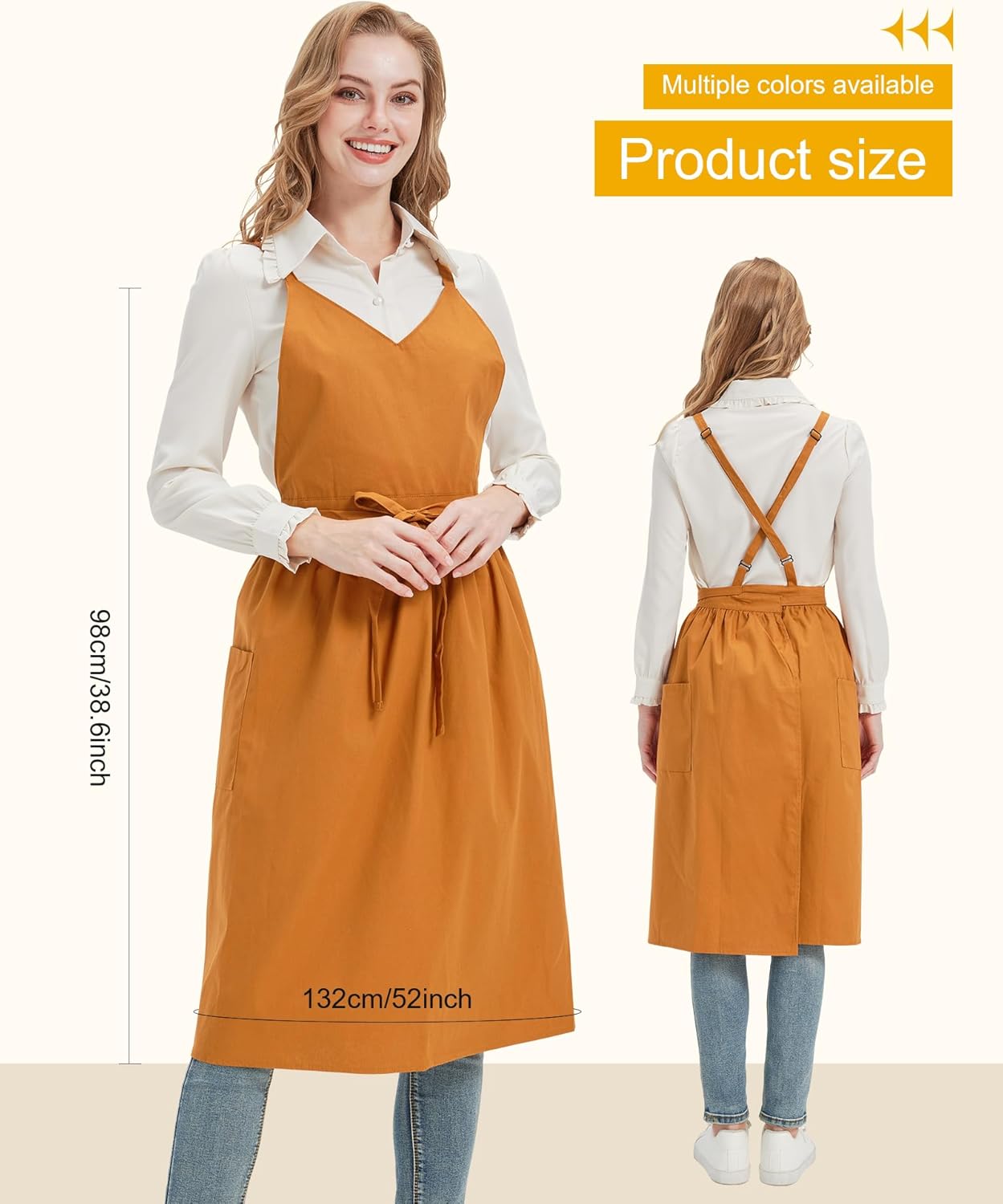 Nanxson Vintage Apron Cross Back Cotton Work Apron for Women with Pockets Cute Pinafore Dress for Chef Art Gardening - Image 5