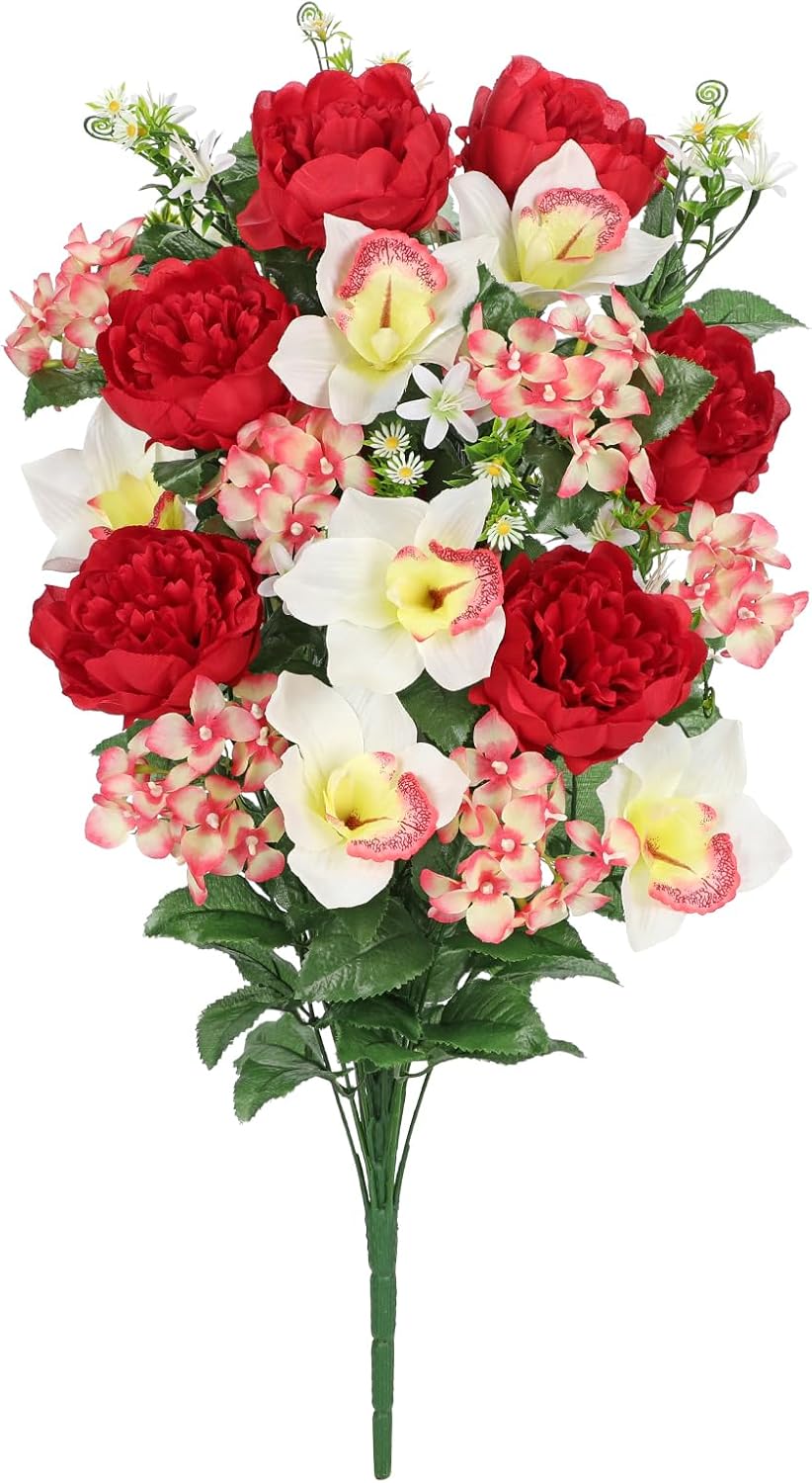 Briful Artificial Flowers for Cemetery, Cemetery Flowers for Grave, Weather Resistant Cemetery Flowers for Vase, Large Sympathy Grave Floral Arrangement with Rose Chrysanthemums