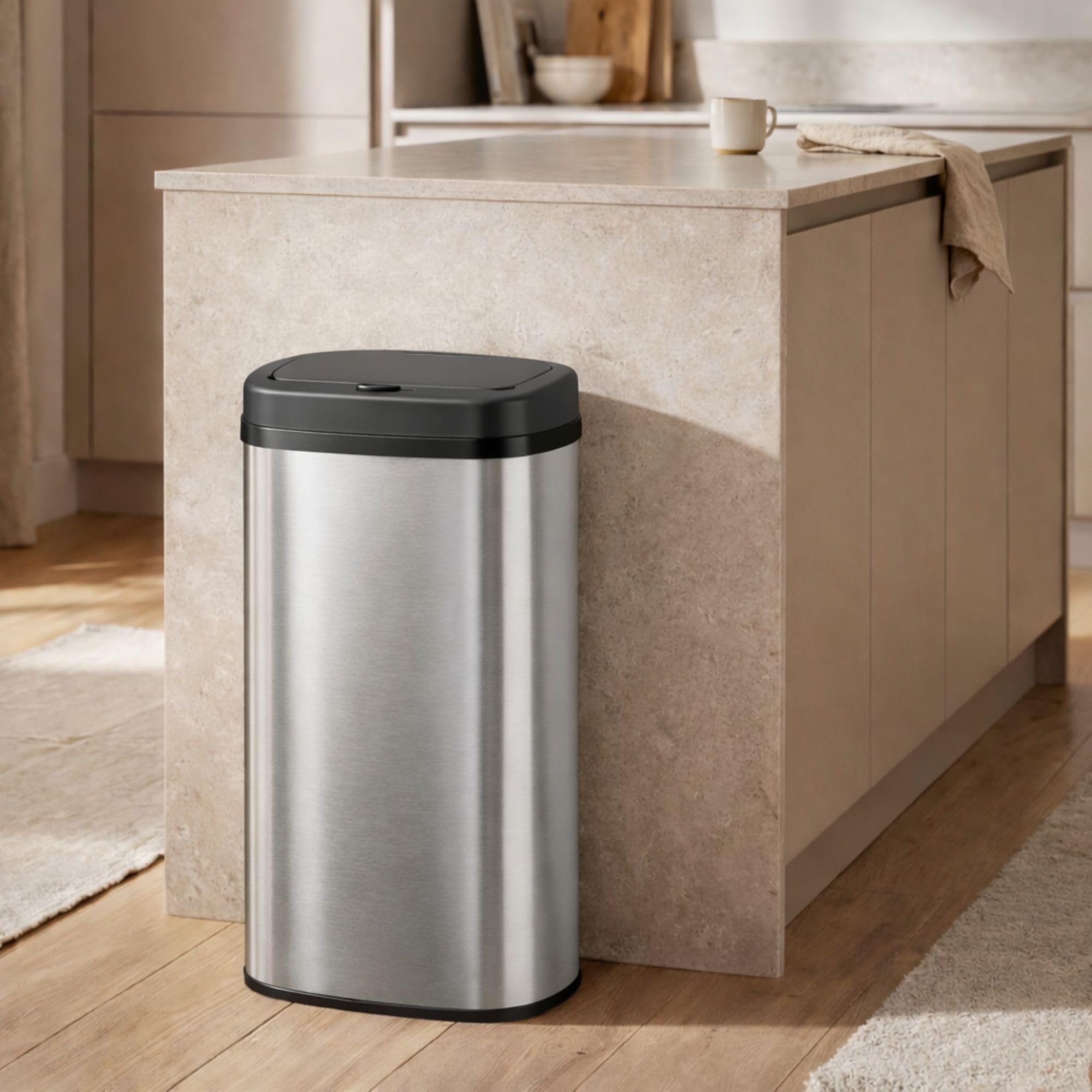 Bayt Pattumiera da 60 l touch, bidone per rifiuti in metallo, grande cestino moderno per cucina e ufficio senza secchio interno - argento