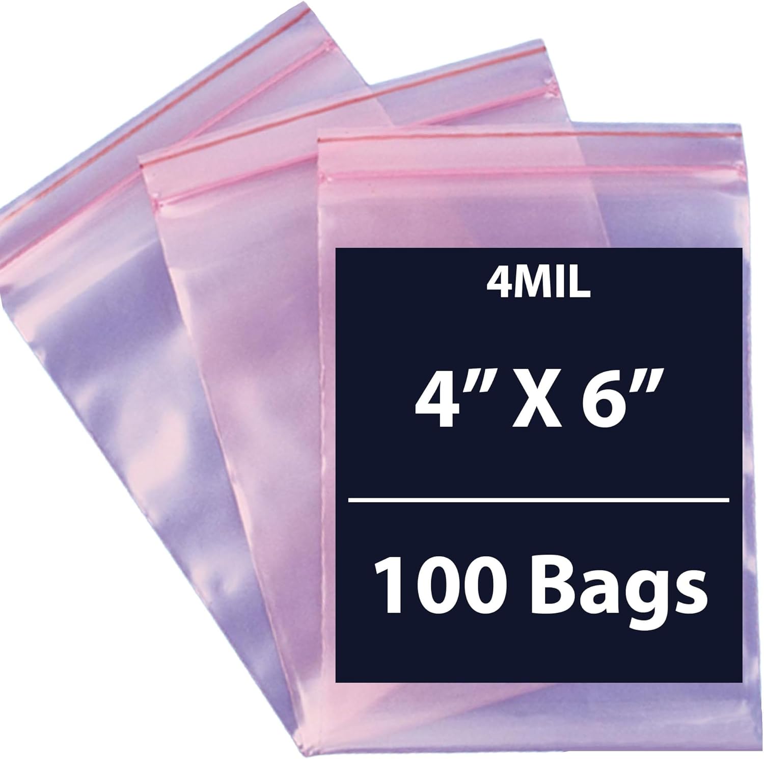Pink Anti-Static Zip Bags 4Mil, 4″ X 6″ & 100 Bags | Heavy Duty Reclosable Plastic Bag, Zipper Sealable for Packaging Products | Plastic Baggies for Small Businesses