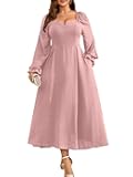 RWJ Long Sleeve Dress for Women 2025 Fall V Neck Elegant Flowy Plus Size Formal Wedding Guest Maxi Dresses with Pockets