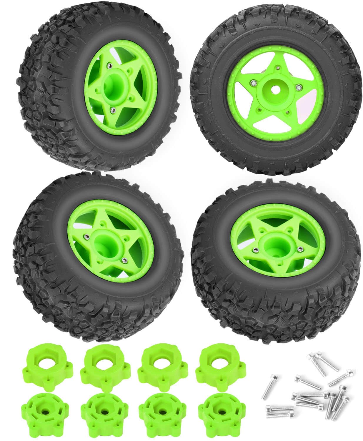 RCMYou Rc Truck Tires 12mm/14mm/17mm Hex RC Wheels Tires for 1/10 Slash 4×4 2WD,Arrm a Senton,Axia1 Redca t Rc 4wd,w/RC Wheels Hex Detachable Replace