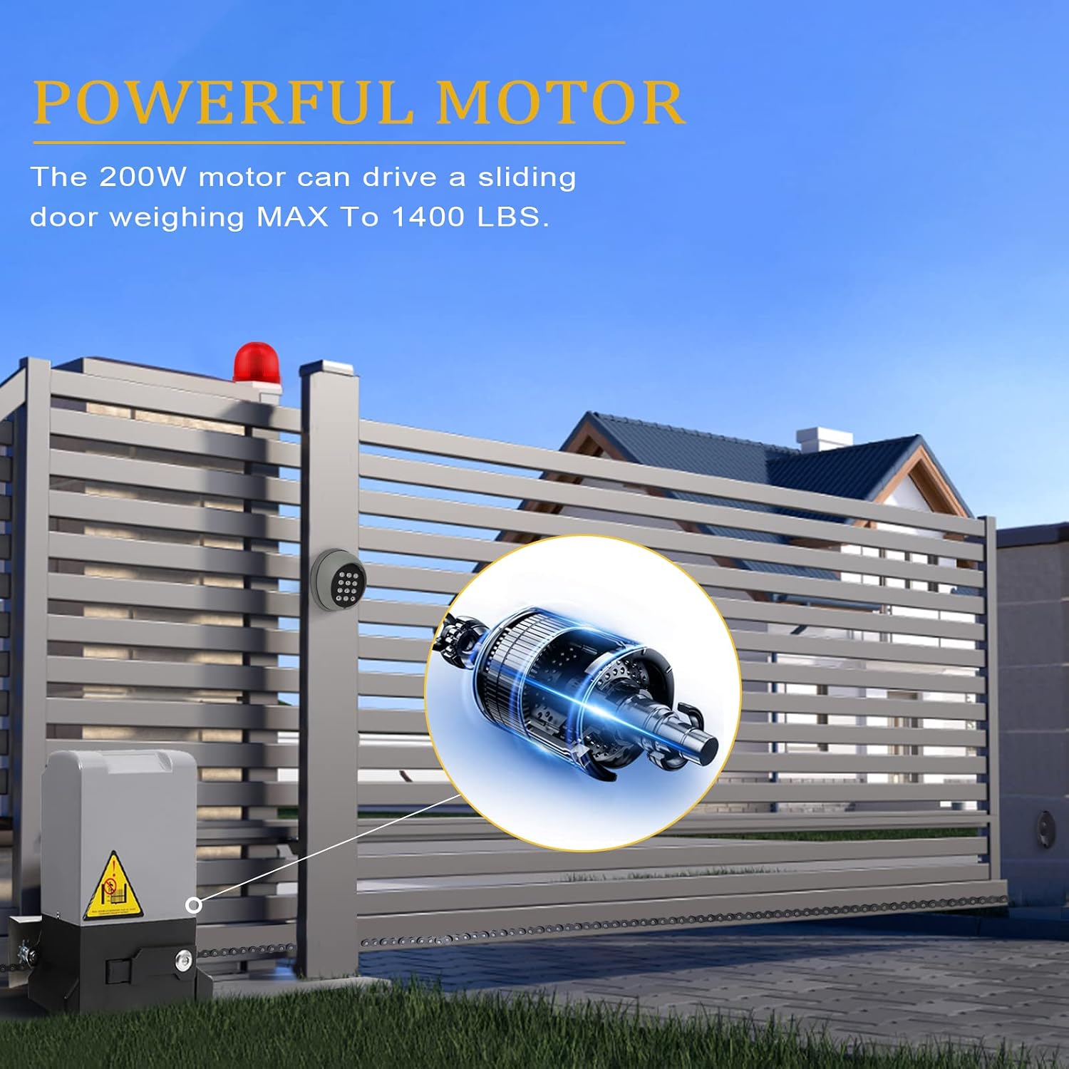 Automatic Sliding Gate Opener kit Electric Rolling Driveway Slide Gate Motor 200W for Sliding Door Up to 1400 lb(600 KG) 40 FT with 2 Remote Control, keypad, Alarm, Photo Sensor