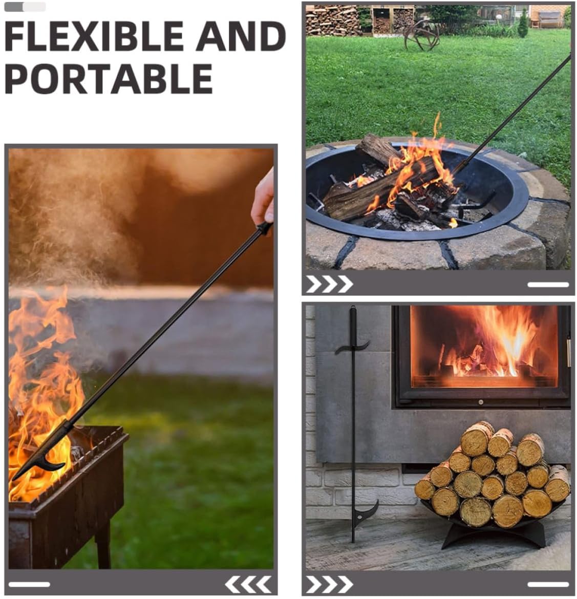 BESPORTBLE Fireplace Poker Steel Long Handle Tool for Indoor Outdoor Use
