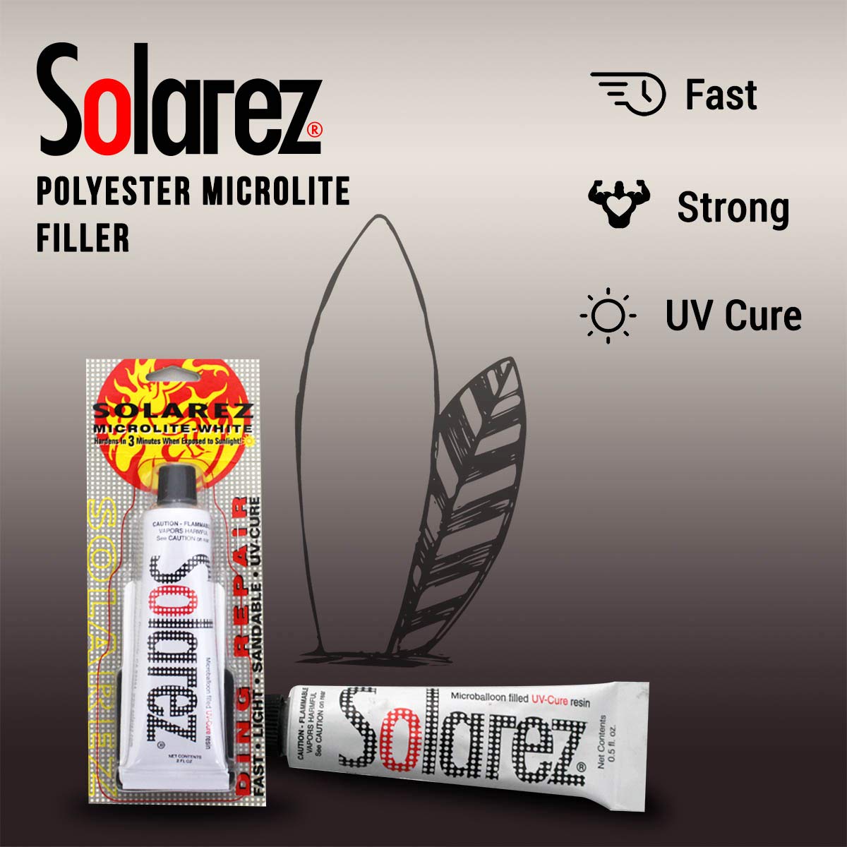 Solarez UV Cure Microlite White Polyester Ding Repair (0,5 oz) – Surfbrett-Reparatur mit 60/240 Körnung Sandpad & Spreader ~ Schnellste Fixierung für Tiefe Dings auf [Polyurethan] Surfboard-Schaum