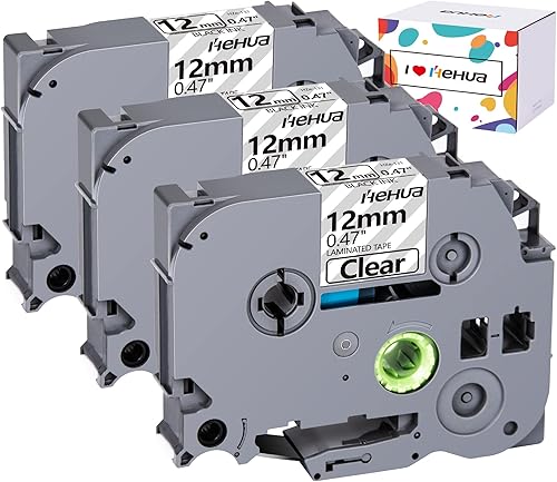 Hehua Cinta laminada negra sobre transparente compatible de 12 pulgada (0.47 pulgadas) de repuesto para rotuladora Brother P-Touch TZe-131 TZe131