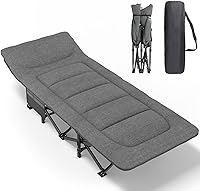 ATORPOK Camping Cot for Adults with Cushion & Pillow - Portable Folding Bed Supports 450 lbs, Lightweight Grey Cot w/ Carry Bag