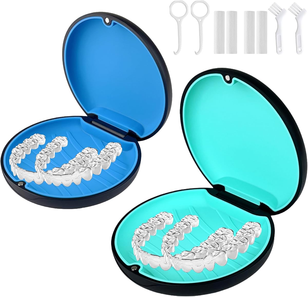 2 Pack Retainer Case Compatible with Invisalign,Aligner Cases | Slim Size Secure Magnetic Closure Retainer Box ,Include Kits 2 Aligner Removal Tool,4 Aligner Chew,2 Clean Brushes(Mix Color)