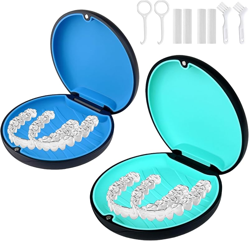 2 Pack Retainer Case Compatible with Invisalign,Aligner Cases | Slim Size Secure Magnetic Closure Retainer Box ,Include Kits 2 Aligner Removal Tool,4 Aligner Chew,2 Clean Brushes(Mix Color)