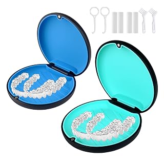 2 Pack Retainer Case Compatible with Invisalign,Aligner Cases | Slim Size Secure Magnetic Closure Retainer Box ,Include Kits 2 Aligner Removal Tool,4 Aligner Chew,2 Clean Brushes(Mix Color) - Amazon product rated Grade A