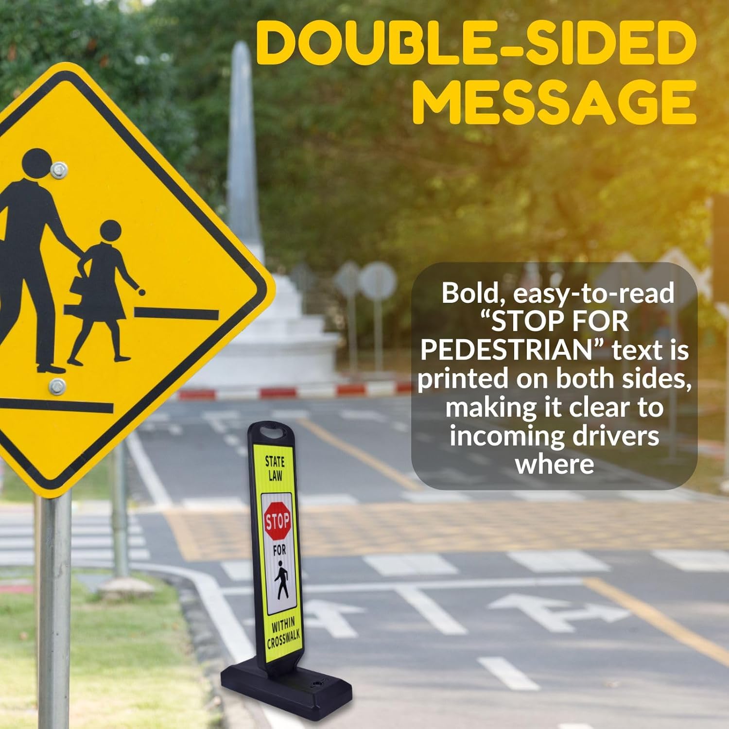 2-Pack Pedestrian Crosswalk Signs 44" Double-Sided Stop for Pedestrians Signs with Fillable Water Bases, Heavy-Duty Safety Cones for Streets, Parking Lots, and School Zones