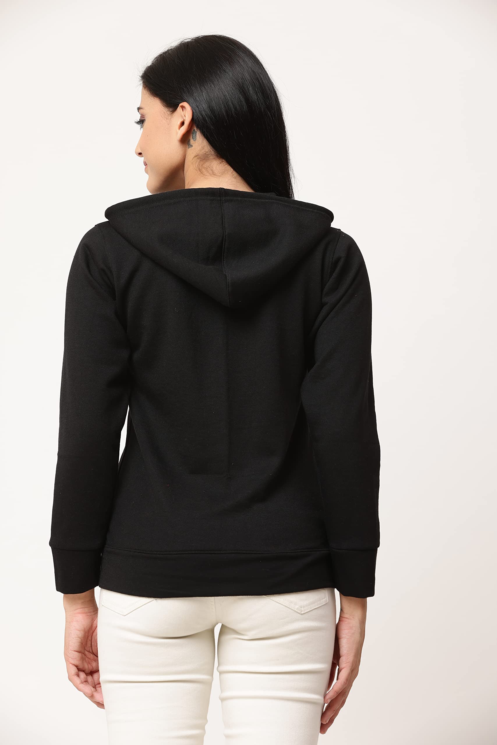 RRAVAYKI Women's Fleece Zipper Loose Fit Hoodie Jacket (Black, Medium) 2