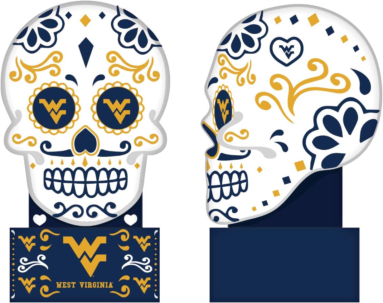 Team Sports America Officially Licensed NCAA Fan Gear West Virginia University, Sugar Skull Statue Sports Accessories and Gift for Home Office and Fan Cave