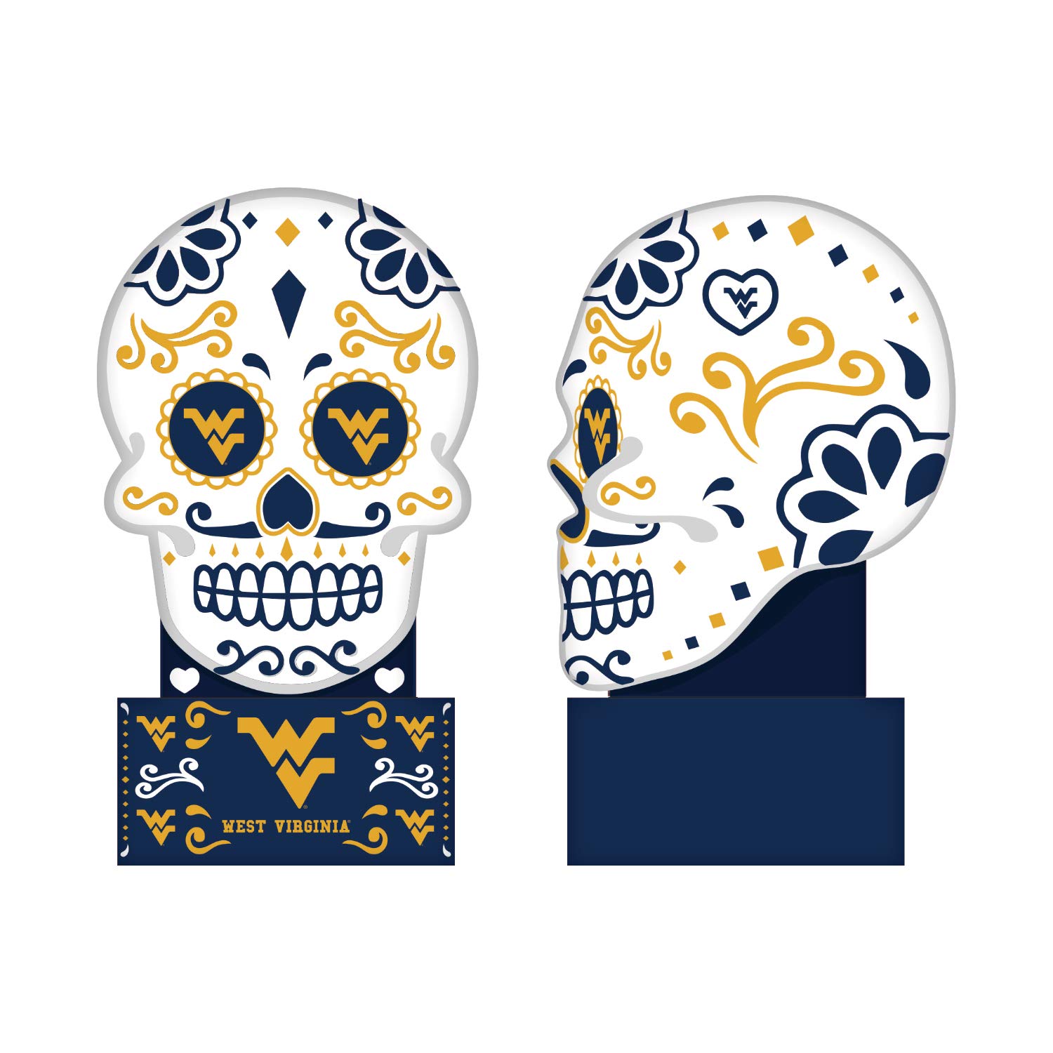 Team Sports America Officially Licensed NCAA Fan Gear West Virginia University, Sugar Skull Statue Sports Accessories and Gift for Home Office and Fan Cave