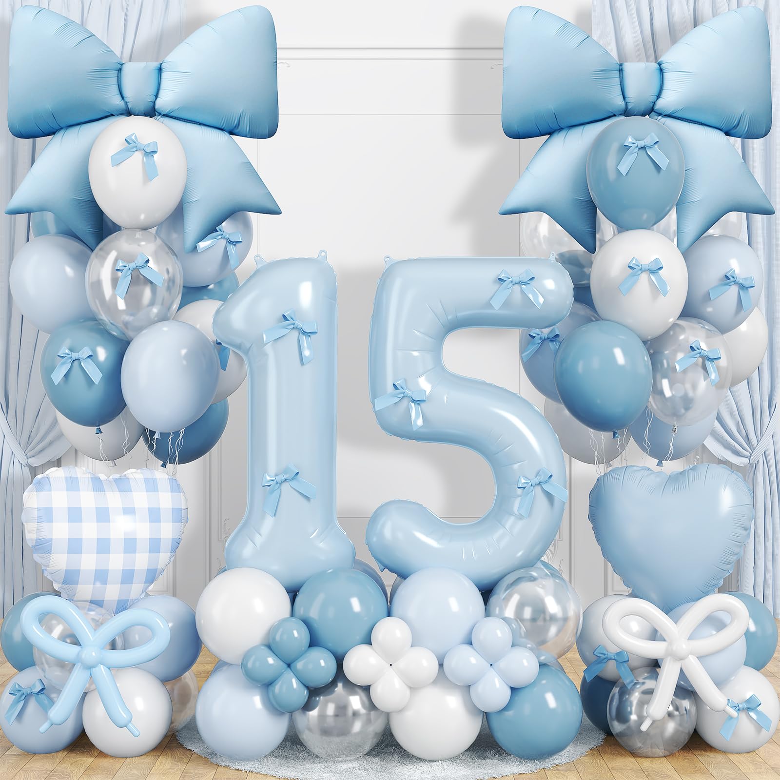 15th Birthday Decorations for Girl, Coquette Blue Bow Birthday Decorations