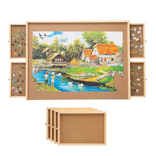 SNAIL Jumbo Wooden Jigsaw Puzzle Board Portable Puzzle Plateau with Storage Drawers and Cover for Adults, 34"x26" Large Jigsaw Puzzle Table with Smooth Fiberboard Work Surface for 1500 Pieces Puzzles