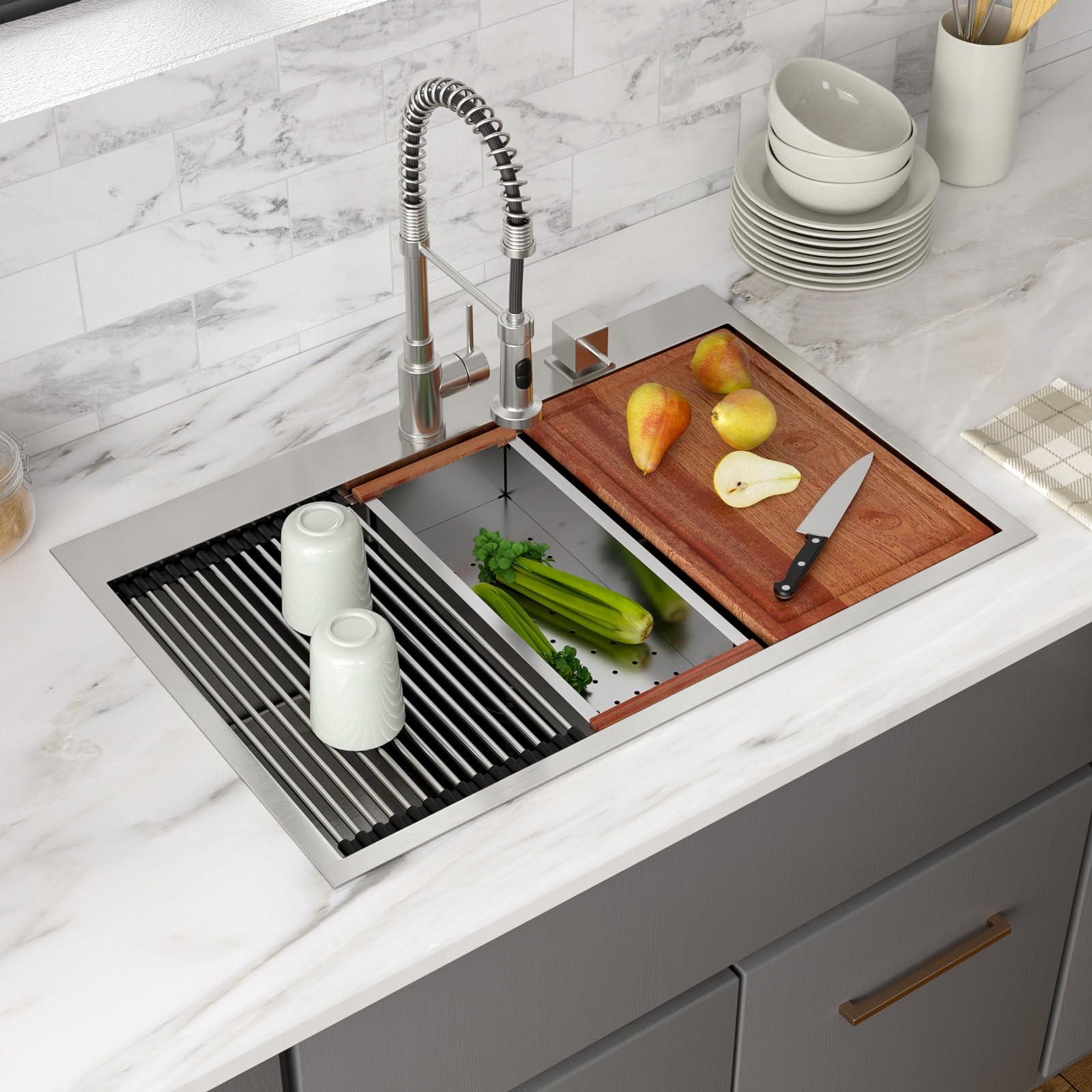 Snapklik.com : Funmier 30 22 Inch Workstation Drop In Kitchen Sink