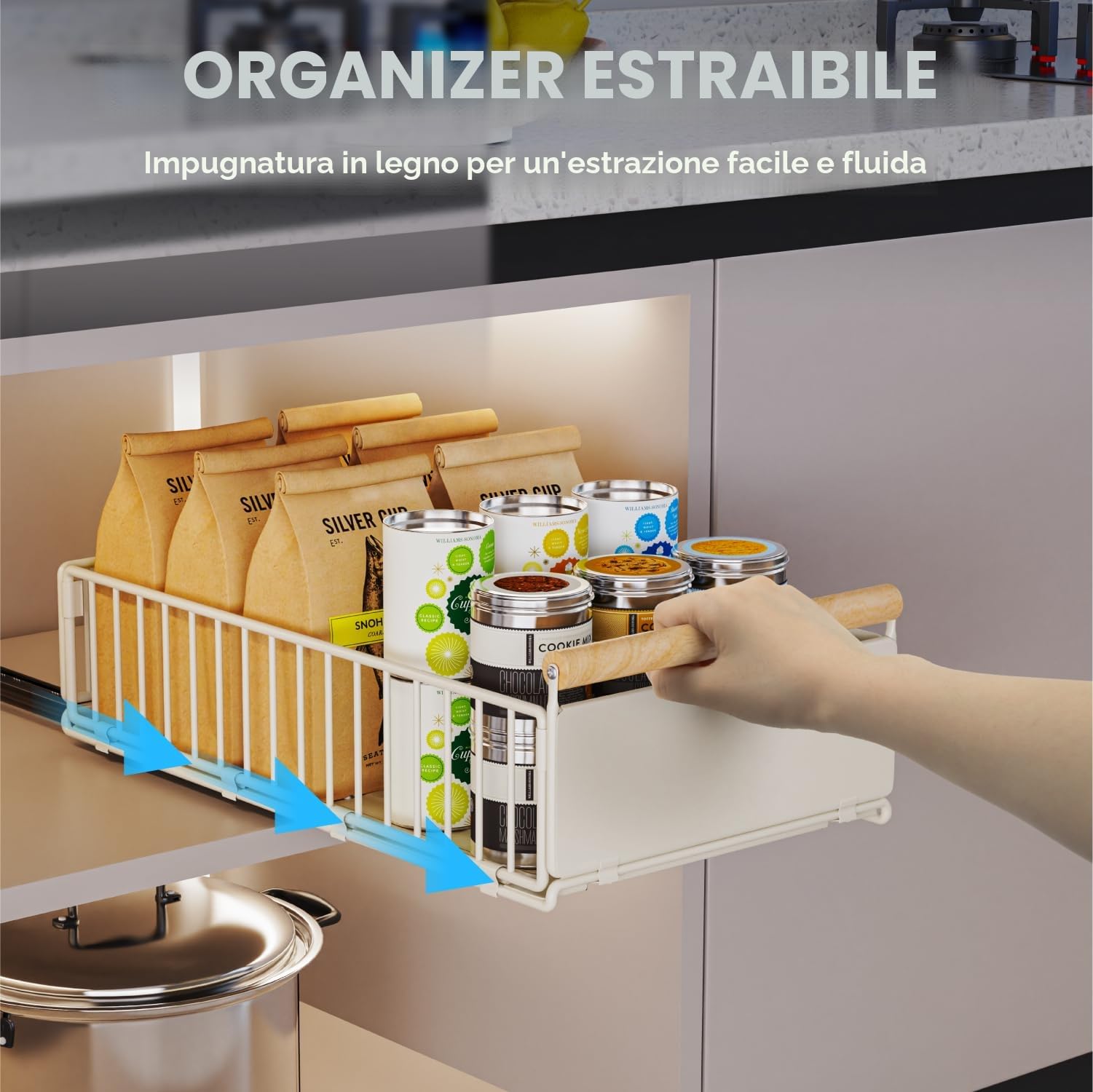 2 cassetti estraibili, cassetti estraibili profondi 53cm per armadi, cassetto estraibile per cucina con pellicola nano adesiva e viti per cucina, bagno, 53cm profondità x 30cm larghezza x 16cm altezza