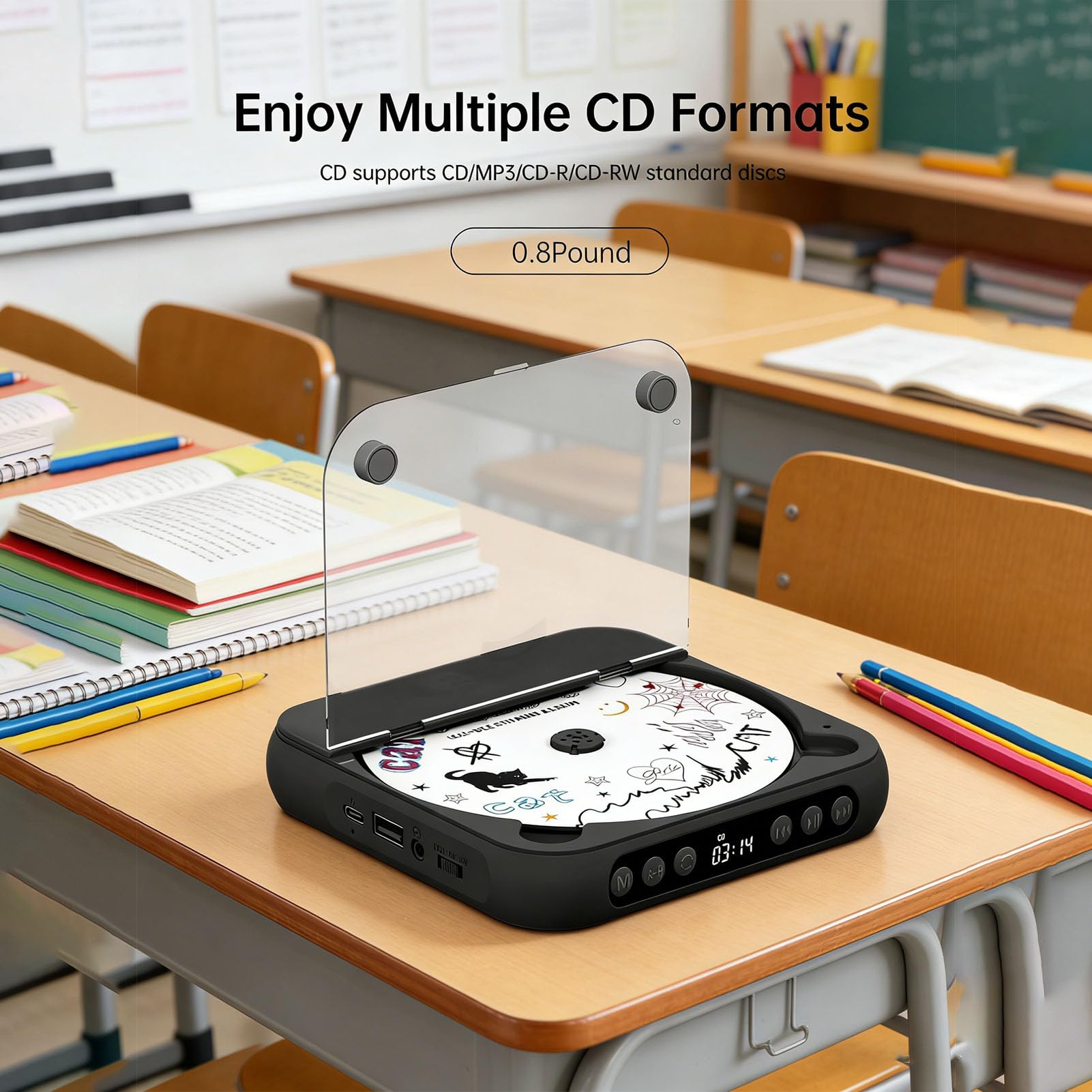 Tragbarer CD-Player mit Bluetooth 5.3, Doppelte Lautsprecher