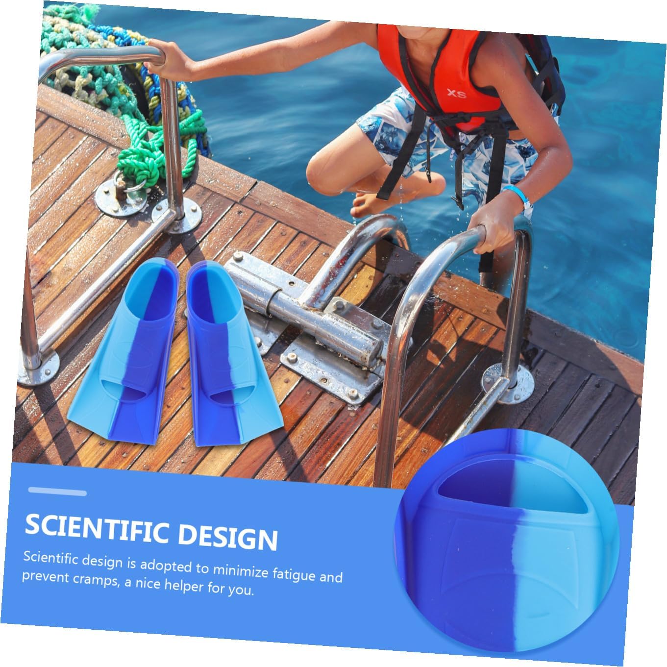 Silicone Swim Training Fins for Adults and Flexible Short Flippers for Swimming and Diving Comfortable Barefoot with Socks Lightweight Snorkeling Gear Blue Xs