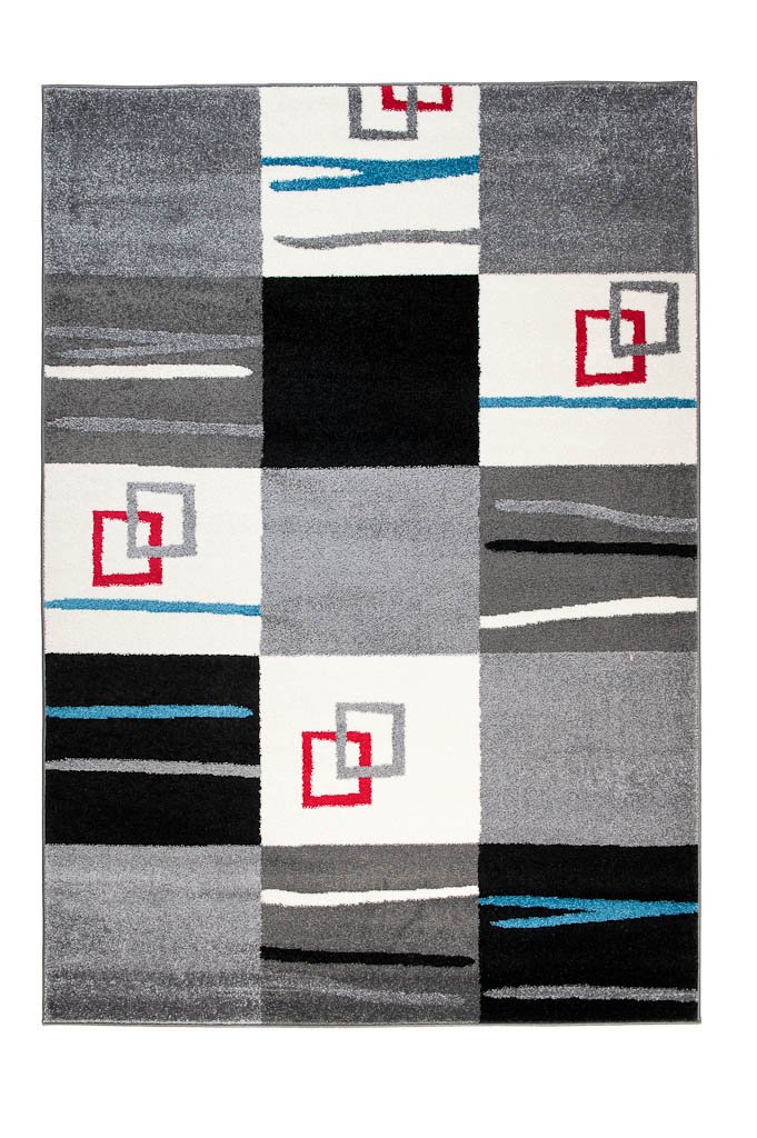 Tapiso JAWA dywan z krótkim włosiem, nowoczesny dywan, szary, czarny, biały, geometryczny, w kratkę, diament, w paski, linie, do salonu, Ökotex 140 x 190 cm