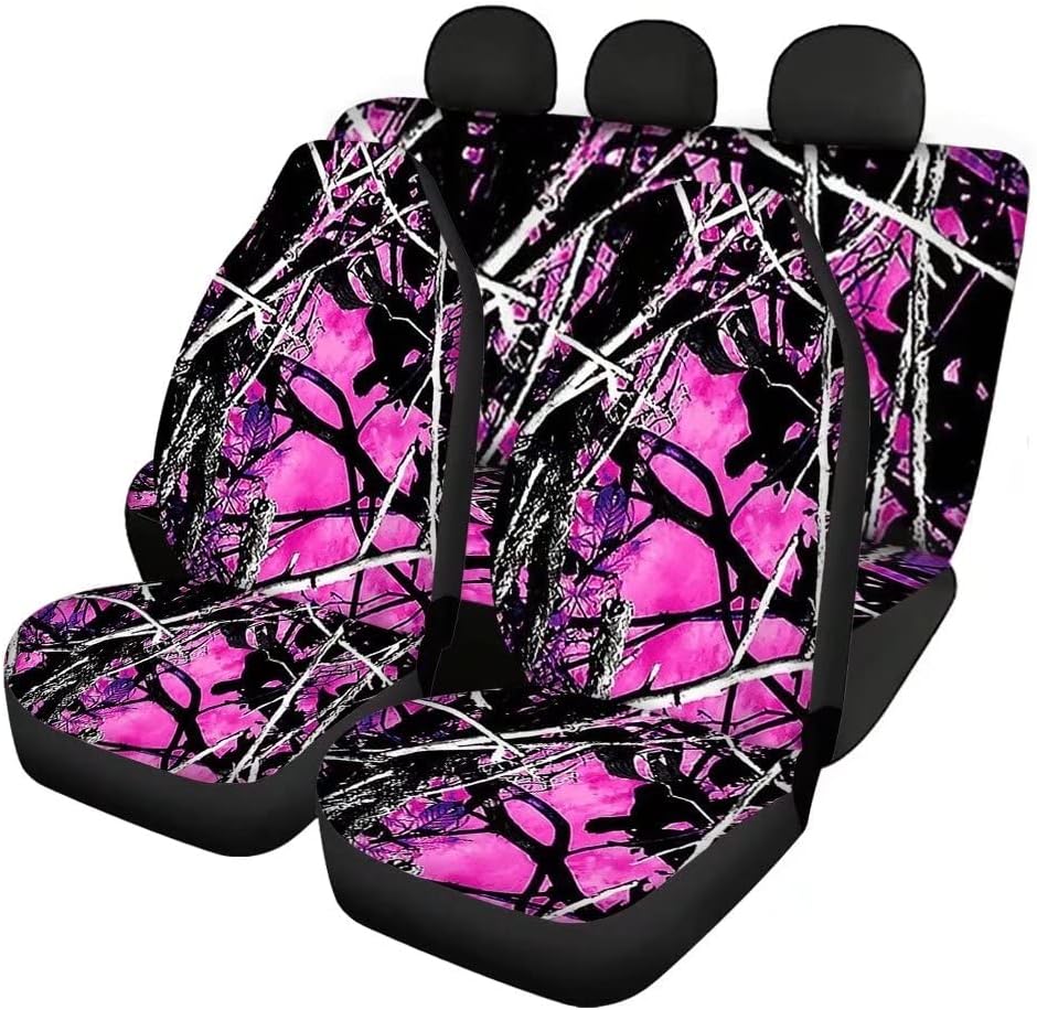 KEIAHUAN Pink Camo Car Front&Rear Seat Covers Elastic Flexible Seat Cushions for Protection Decorative Automotive Seat Covers fits Most Cars, SUVs, Trucks, and Vans