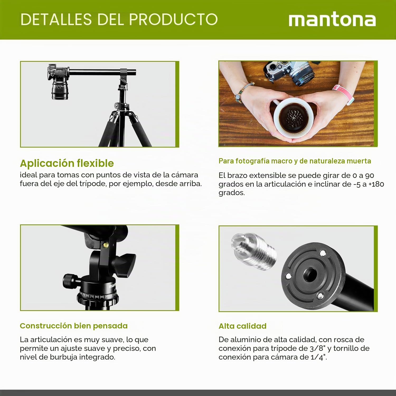 Mantona 19888 - Brazo de extensión para trípode (31 cm)