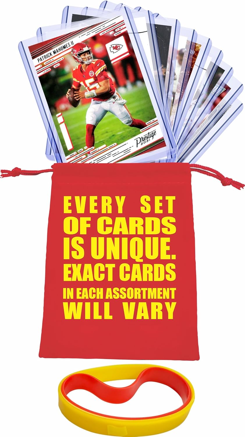 Kansas City Chiefs Football Cards: Patrick Mahomes, Travis Kelce, Isiah Pacheco, Jamaal Charles, Chris Jones, Marquise Brown, Nick Bolton, Rashee Rice, Xavier Worthy, Tony Gonzalez (10) ASSORTED Football Stars & GOATs Trading Card & Wristbands Gift Pack - Image 6