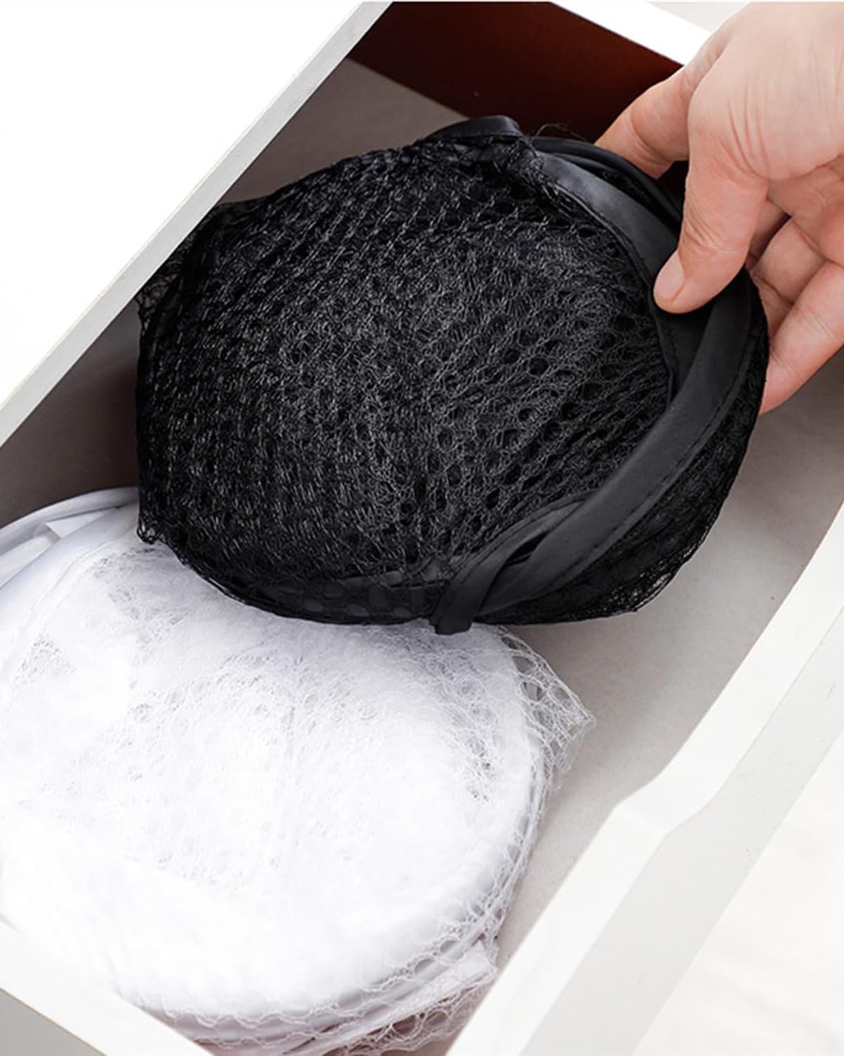 2 PCS Clothes Hampers for Laundry Stackable Divided Baskets Lightweight Room Collapsible Storage Bin 2 Packs Mesh Bags for Home, Dorm, Travel, Camping (Black & White)