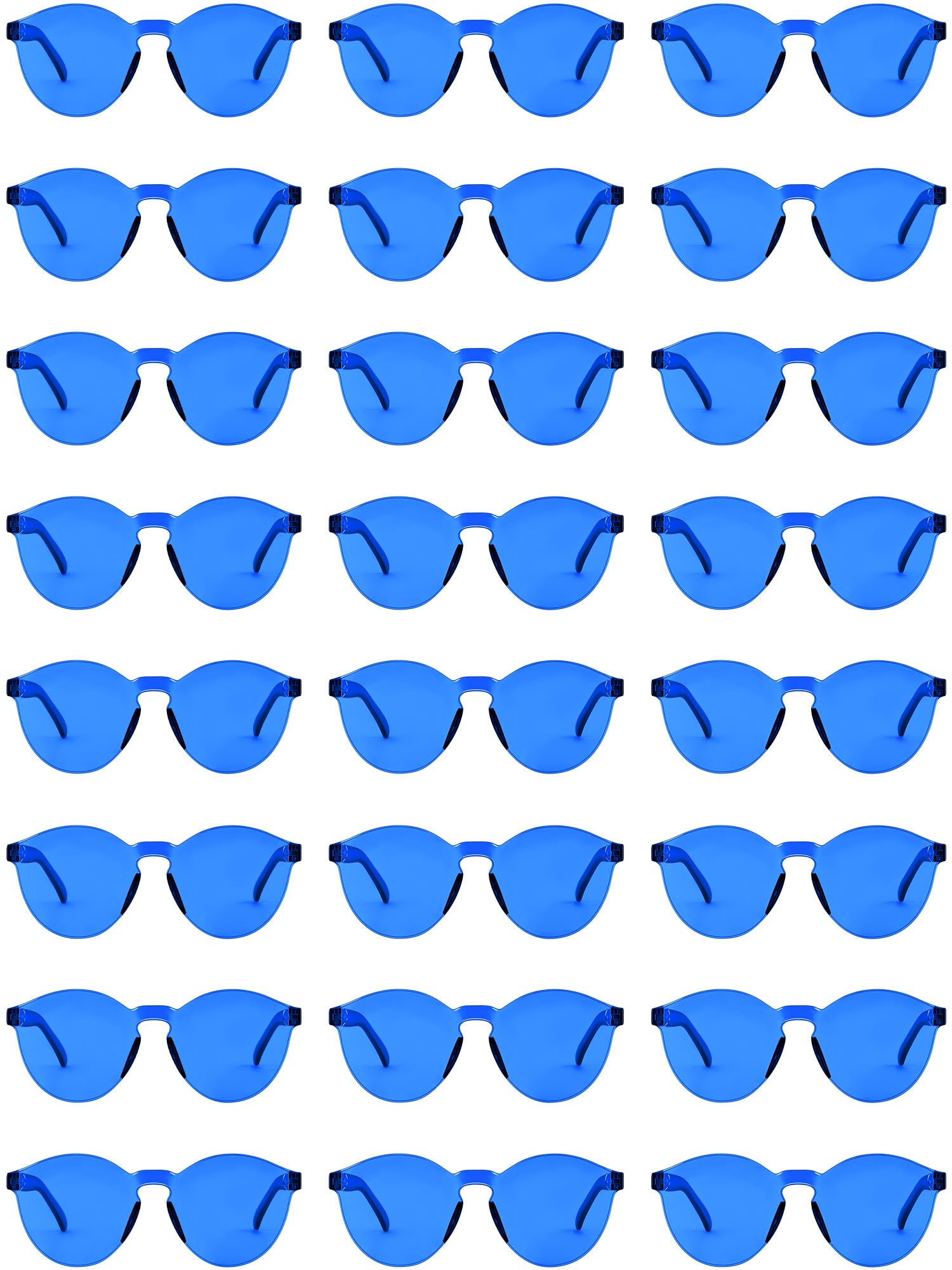 Hoteam 24 Pairs Rimless Round Sunglasses Bulk Tinted Party Sunglasses Transparent Candy Color Eyewear for Women Men Party (Blue)