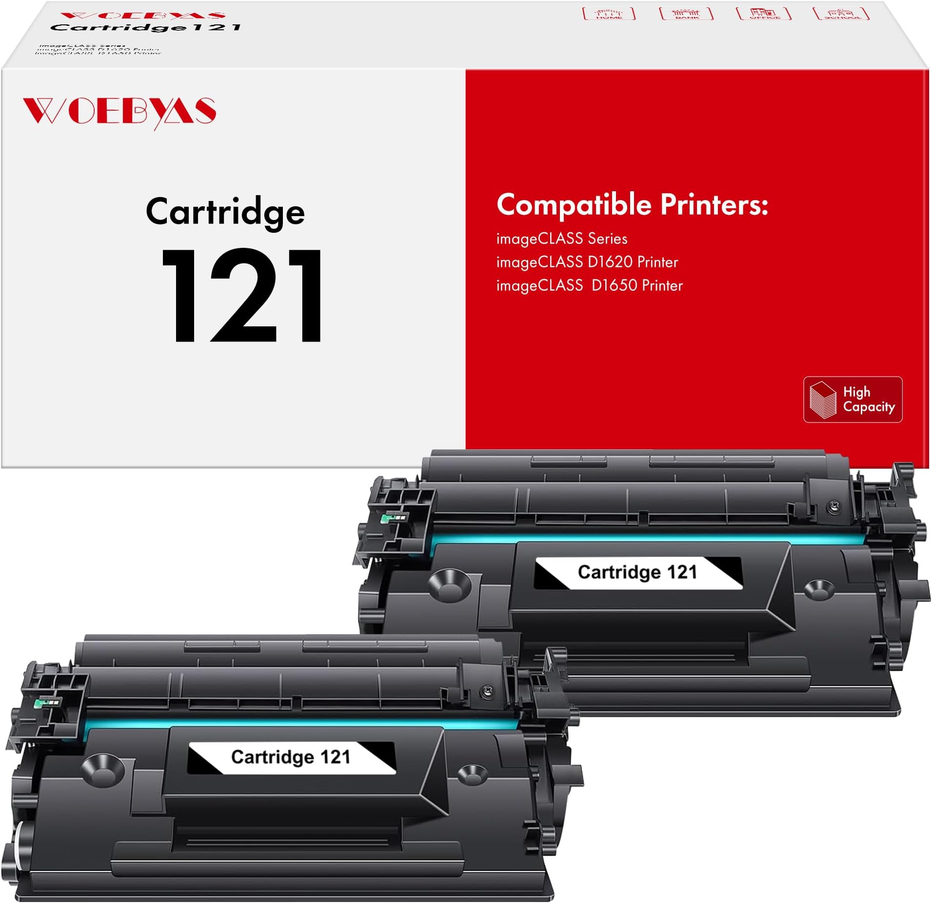 121 Black Toner Cartridge Compatible Replacement for Canon 121 CRG121 CRG-121 High Yield Replacement Work for Canon imageCLASS D1620 D1650 1620 1650 Printer (Black, 2 Pack)