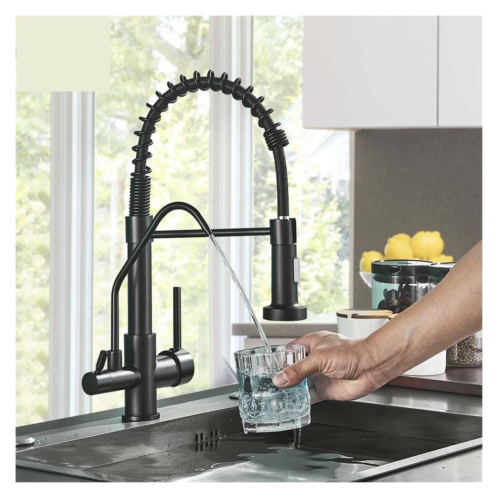 Grifos de Cocina, Matte negro filtro de agua pura grifo dual mango dual mango caliente y fría agua potable extrae la batalla de la batalla de la cocina purificación(Sensor-Matte Black)