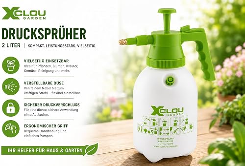 Garden Hand Pressure Sprayer 2L - Pressure Sprayer for Plants, Garden & Balcony - Pump Sprayer with Adjustable Nozzle, Ergonomic Handle & Safety Valve - Spray Bottle for Fertiliser - 2