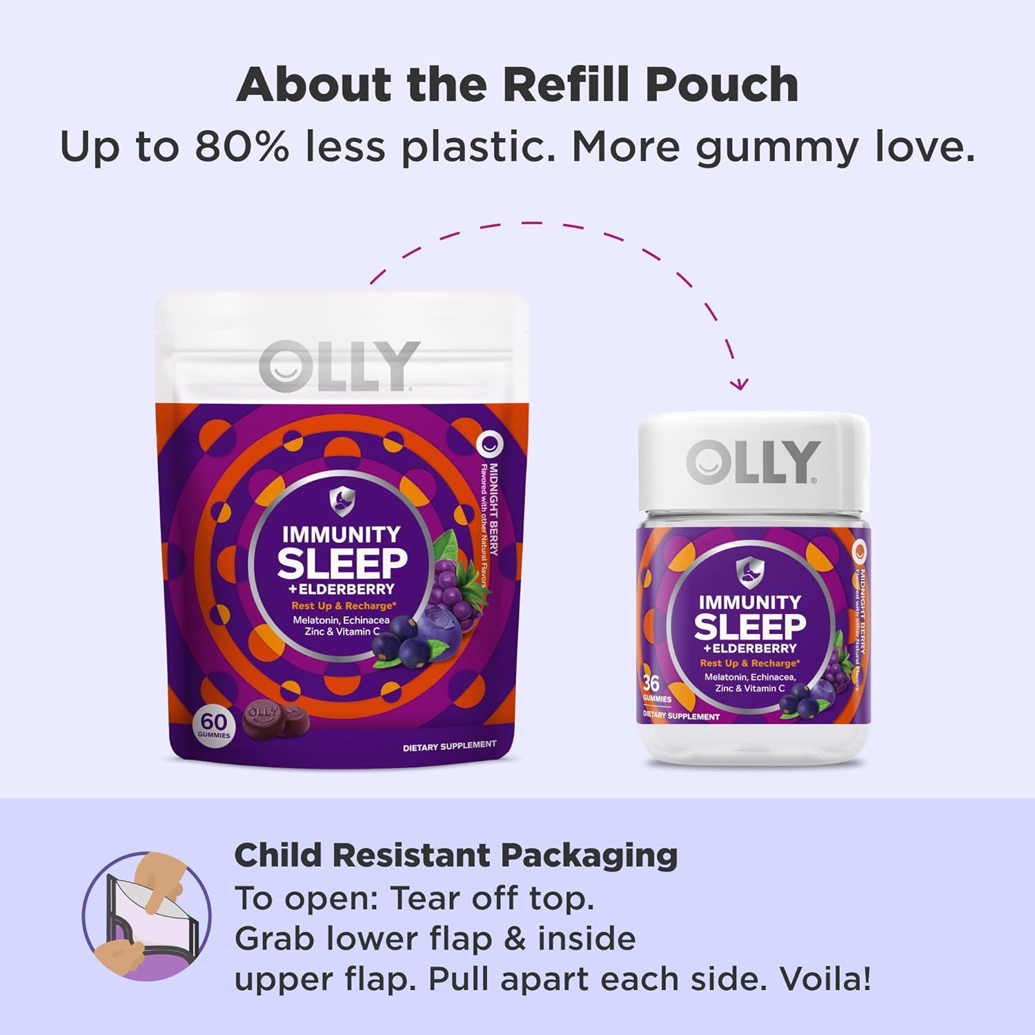 OLLY Immunity Sleep Gummy, Immune and Sleep Support, 3mg Melatonin, Echinacea, Zinc, Vitamin C, Chewable Supplement, Berry - 60 Count - Image 5