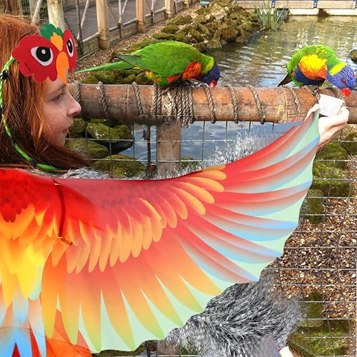 Miniatura 16 de Disfraz de pájaro, alas de loro, para niños con diademas de pájaro, capa de disfraz de águila para niños y niñas, regalos de fiesta de Halloween