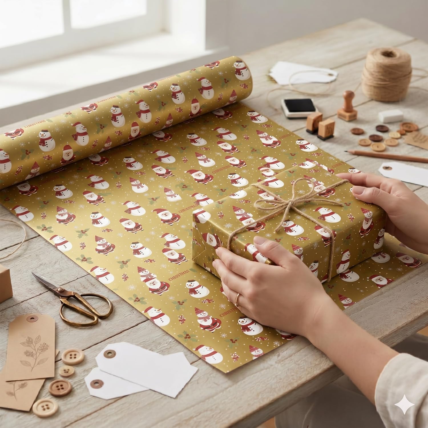 Rouleau de papier cadeau Bonhomme de neige 62 cm x 80 m Grande bobine résistante - Cadeaux festifs boutiques Commerces - FP Fiesta Paper